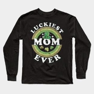 Luckiest Mom Ever Matching St Patty's Day Retro Vintage Long Sleeve T-Shirt